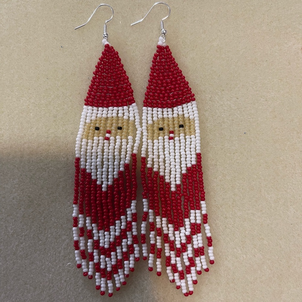 Santa earrings hand beaded.